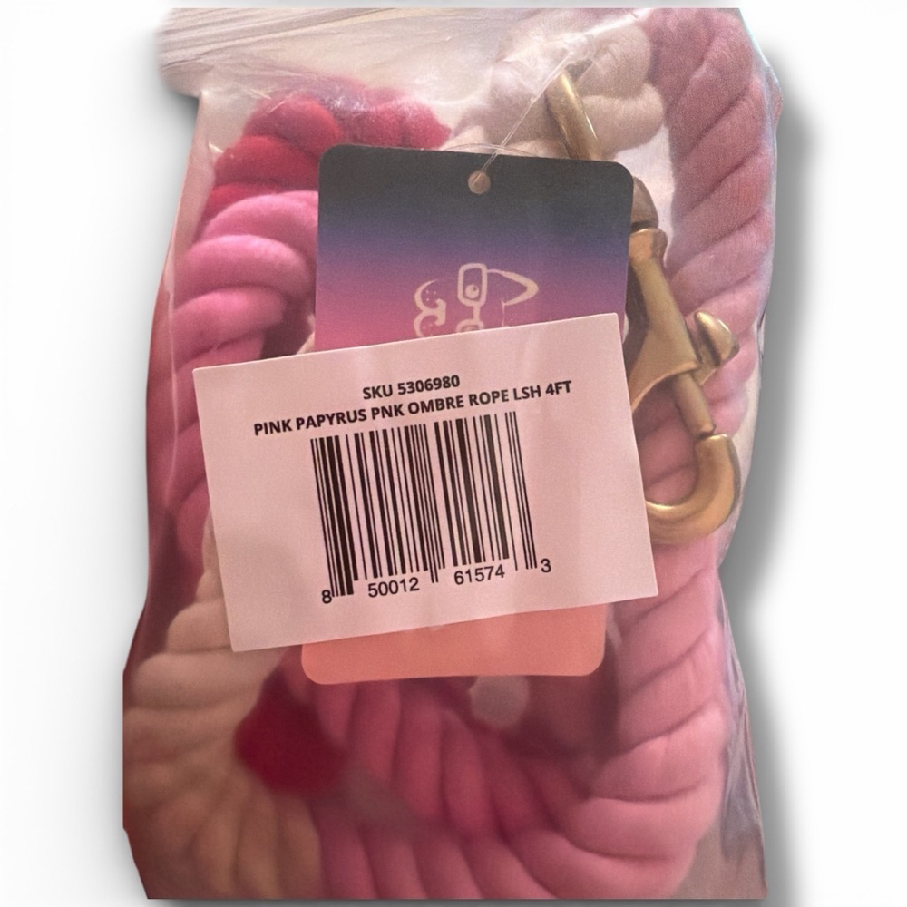 Pink Papyrus Cotton Rope Dog Leash, Pink Ombre, 4-ft long, 1/2-in wide - Picture 4 of 6